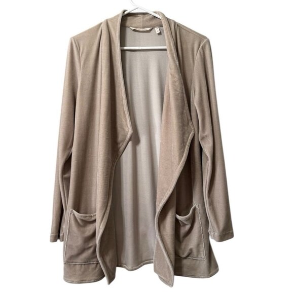 Soft Surroundings Open Cardigan Women Size PM Petite Brown Velvet‎ Shawl Collar - Picture 1 of 12